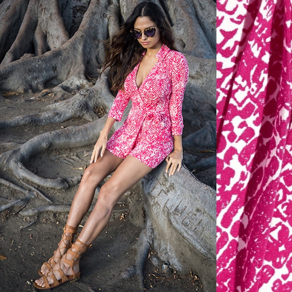{DVF} Celeste Serpent Print Jersey Wrap Romper